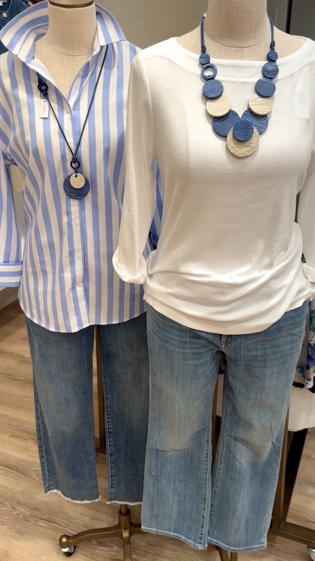 No iron stripe stretch shirt
Pima 3/4 sleeve tee comes in several colors
Chico’s statement necklaces. The longer oendant style is a trend this season. 
I am 5’7” and I wear a size 0 in Chico’s unique sizing

#LTKOver40 #LTKgrwm #LTKootd