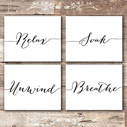 Relax Soak Unwind Breathe Wall Art Bathroom Decor (Set of 4) - Unframed - 8x10s | Amazon (US)