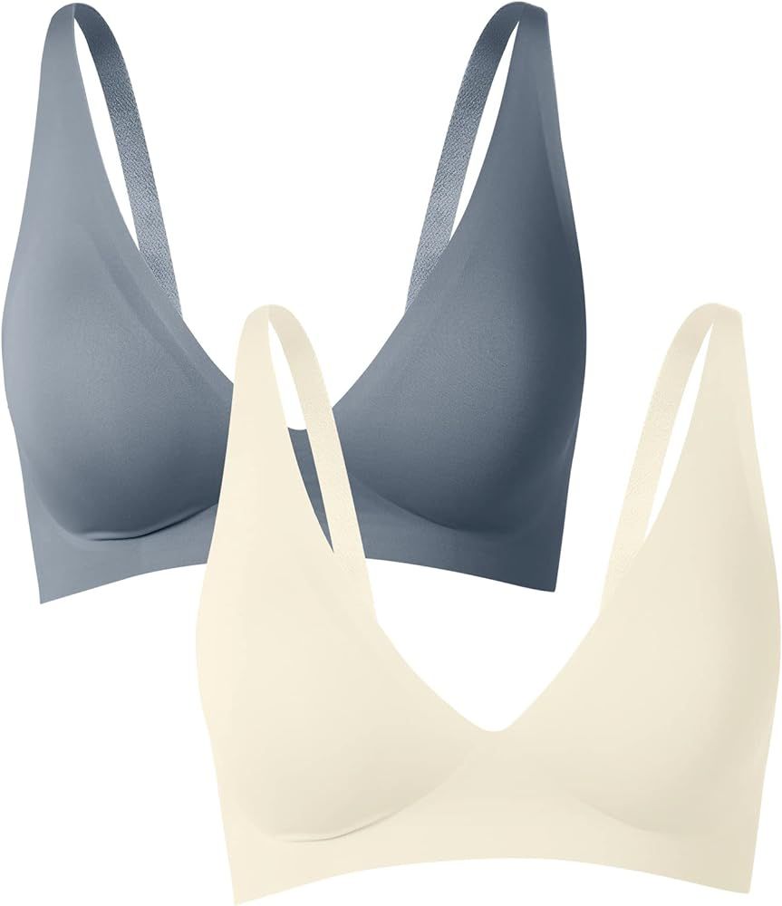 SHARICCA Pro Seamless Bra for Women Deep V Neck Wirefree Bra Adjustable Strap Comfort Sleep Bra R... | Amazon (US)