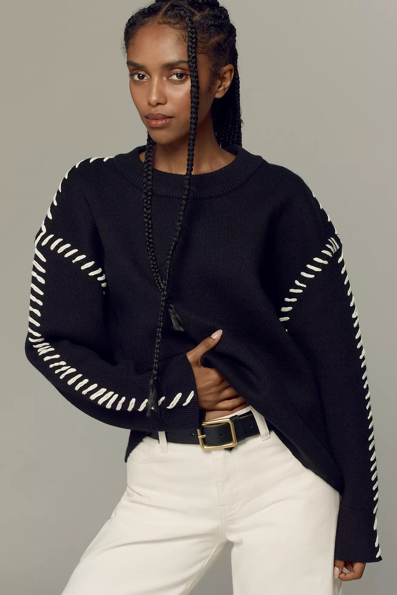 English Factory Mock-Neck Whipstitch Sweater | Anthropologie (US)