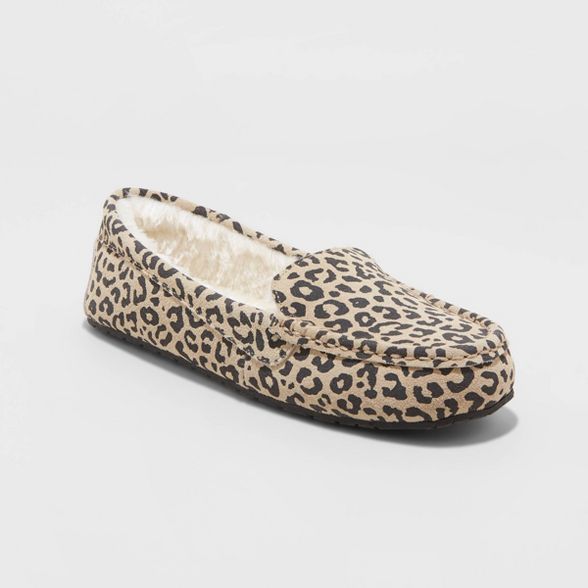 Women's Gemma Leopard Genuine Suede Moccasin Slipper - Stars Above™ Brown | Target