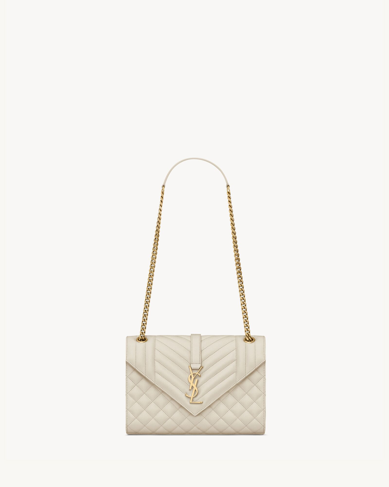 TIMELESS ENVELOPE FLAP BAG IN GRAIN DE POUDRE EMBOSSED LEATHER, FEATURING CHEVRON AND DIAMOND QUI... | Saint Laurent Inc. (Global)