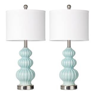 Cinkeda 25 in. Cyan Ceramic Table Lamp Set with USB, Type-C Ports and AC Outlet TD-248 - The Home... | The Home Depot