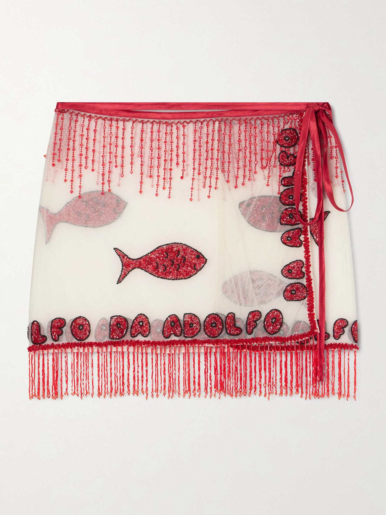 STAUD - + Da Adolfo Riva Fringed Beaded Mesh Sarong - Red | NET-A-PORTER (US)