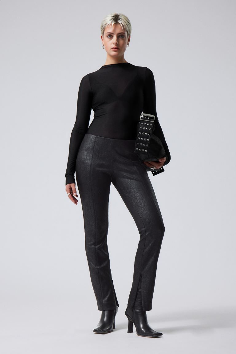 Dalia Coated Faux Leather Slim Trousers - Black - Ladies | H&M GB | H&M (UK, MY, IN, SG, PH, TW, HK)
