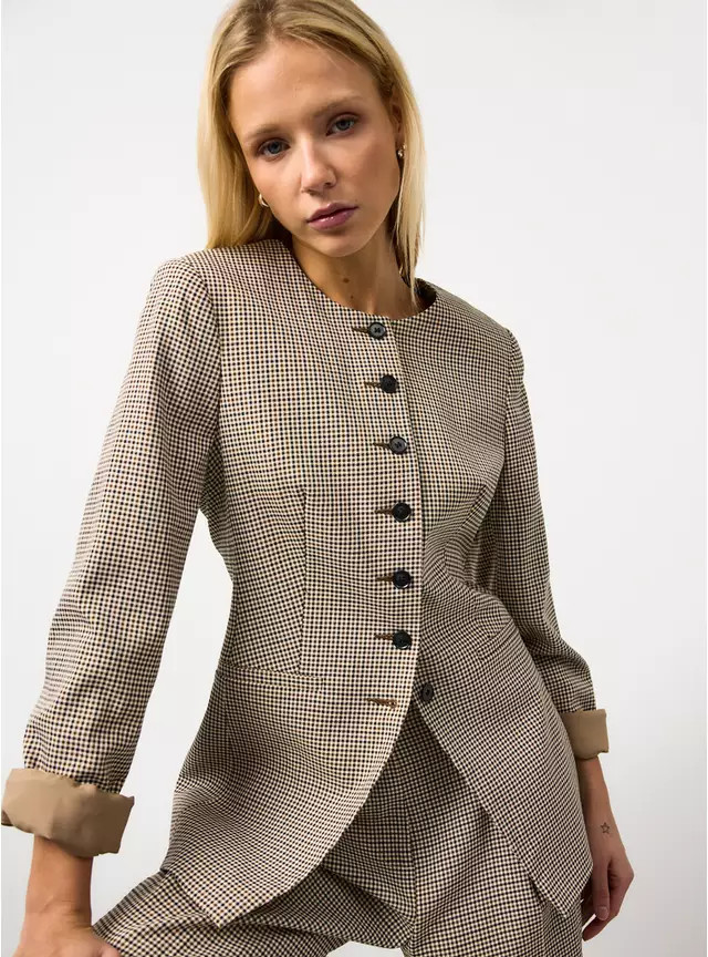 Brown Dogtooth Collarless Co-ord Blazer 8 | Tu Clothing