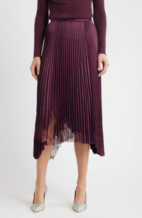 Click for more info about Velacey Lace Detail Pleated Asymmetric Satin Skirt