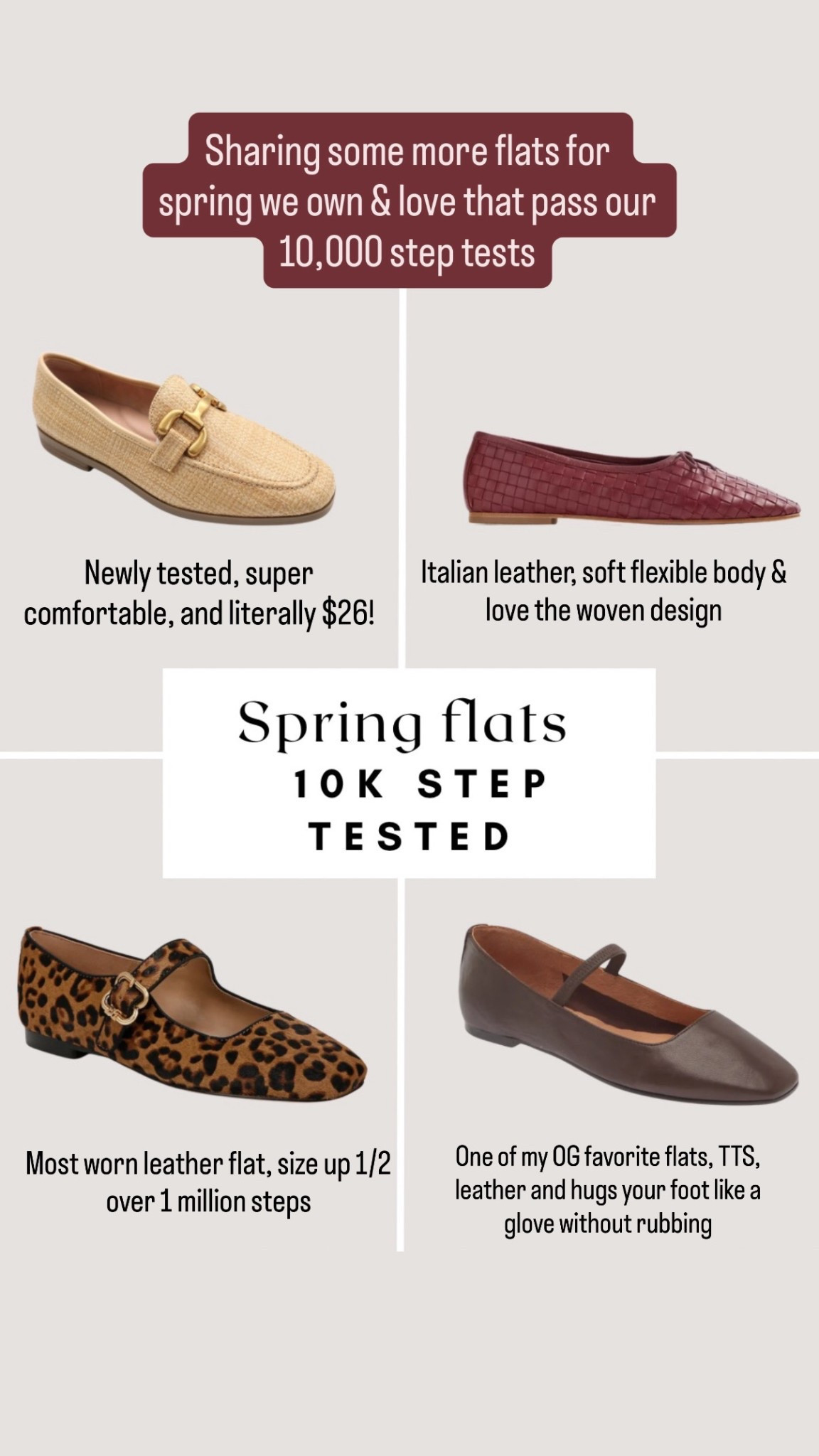 10,000 step tested spring flats. Own and love all of these!
All leather except for the woven loafer 


#LTKdayinmylife #LTKootd #LTKPetite