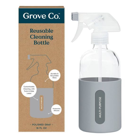 Grove Co. Reusable Cleaning Glass Spray Bottle with Silicone Sleeve - Polished Gray - 1ct | Target