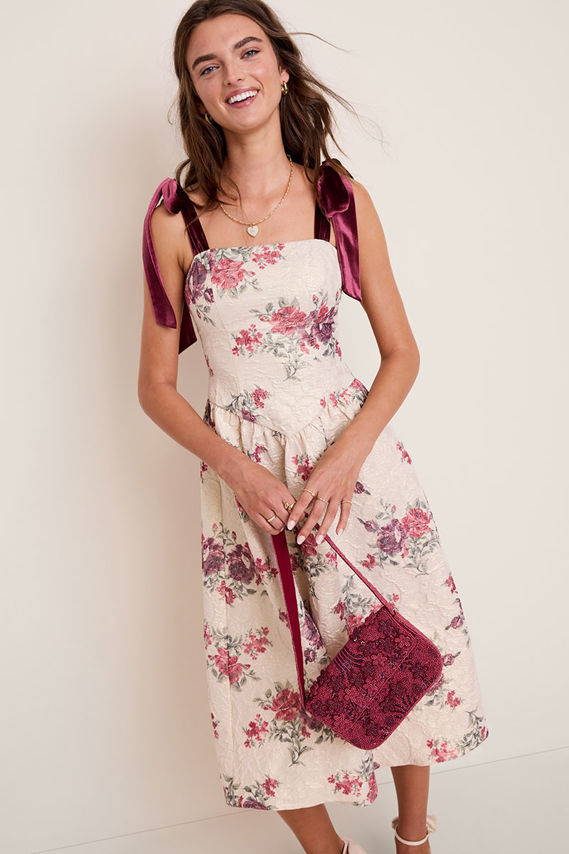 Jamie Tie Strap Floral Midi Dress | Francesca's