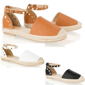 Womens Ladies Summer Flat Sandals Ankle Strap Espadrilles Studded Shoes Size 3-8 | eBay | eBay FR