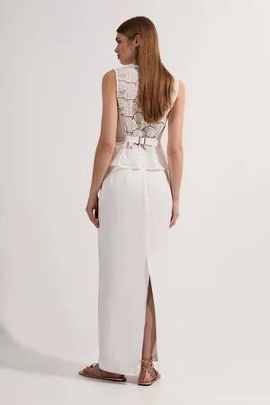 Tailored Viscose Linen Pencil Maxi Skirt | Karen Millen UK + IE + DE + NL