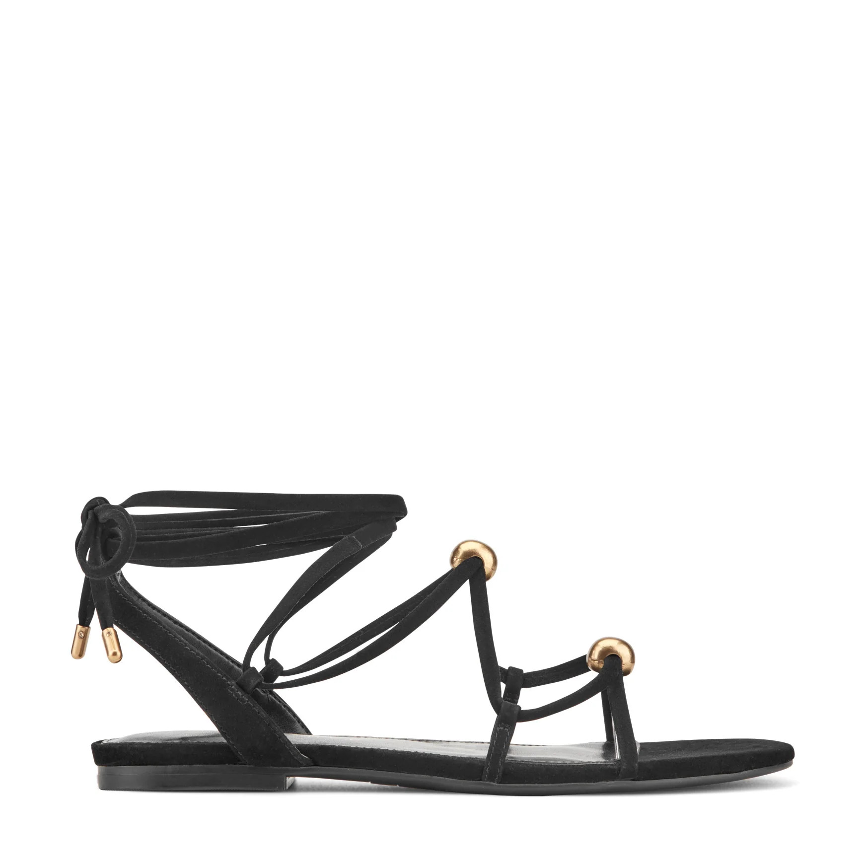 Women's Ellan Ankle Wrap Leather Sandal - Black Suede | Marc Fisher Footwear | Marc Fisher