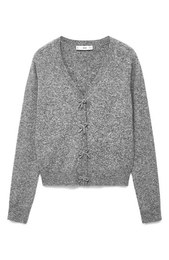 MANGO Lady Bow Cardigan in Medium Heather Grey at Nordstrom Rack | Nordstrom Rack