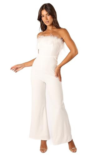 Petal & Pup Louise Feather Trim Jumpsuit - White S | Amazon (US)