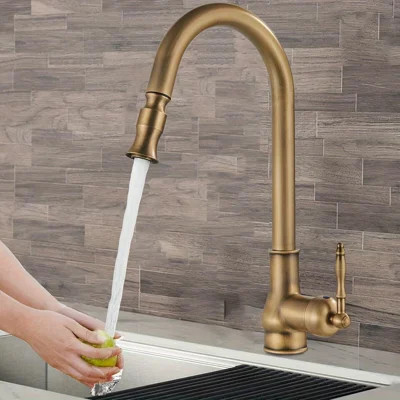 Antique Brass Kitchen Faucet Pull Down Sprayer Single Handle Swivel Spout Mixer | Wayfair North America