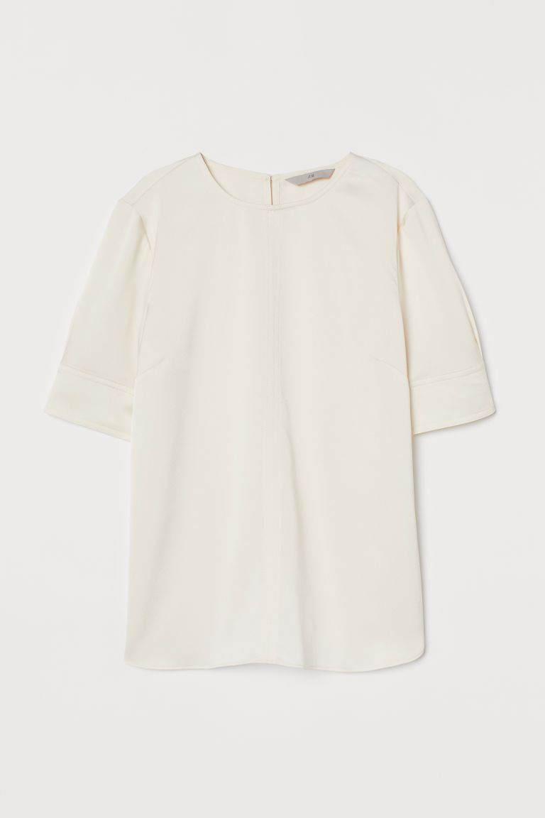 H & M - Short-sleeved Satin Blouse - White | H&M (US + CA)