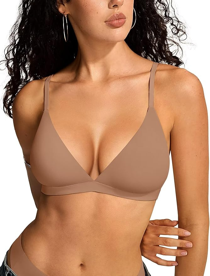 Vertvie Womens Wireless Triangle Bralette Plunge Unlined Seamless Bras No Underwire Sexy Comforta... | Amazon (US)