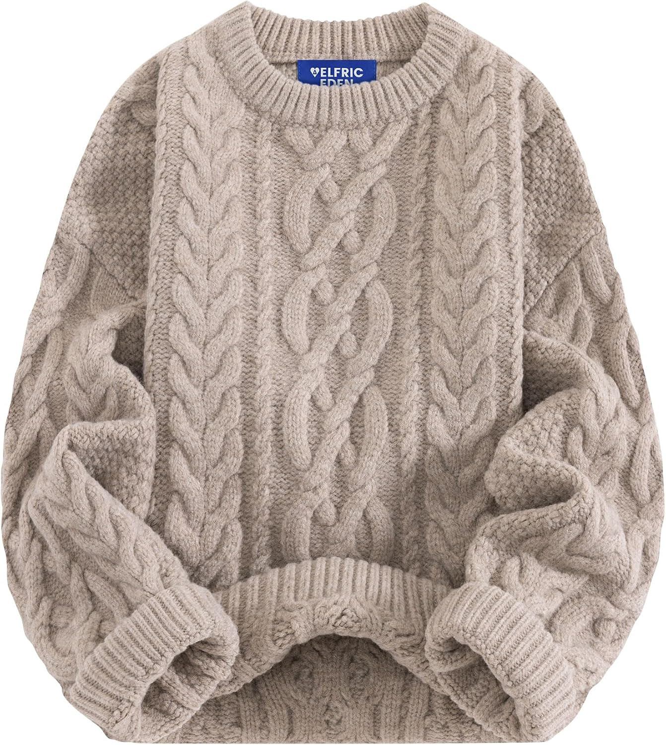 Aelfric Eden Sweaters for Women Oversized Chunky Cable Knit Crew Neck Solid Pullover Sweater Trendy Vintage Fall Tops | Amazon (US)