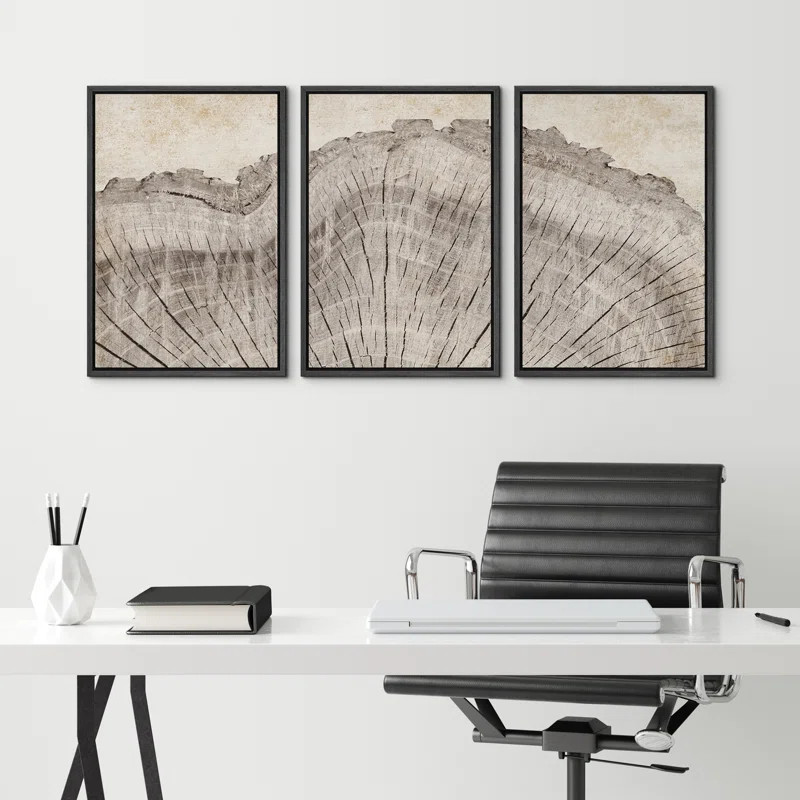 Tree Ring Rustic Oak Wood Farmhouse Decor Neutral Modern Organic Framed Canvas 3 Piece Print Art | Wayfair North America