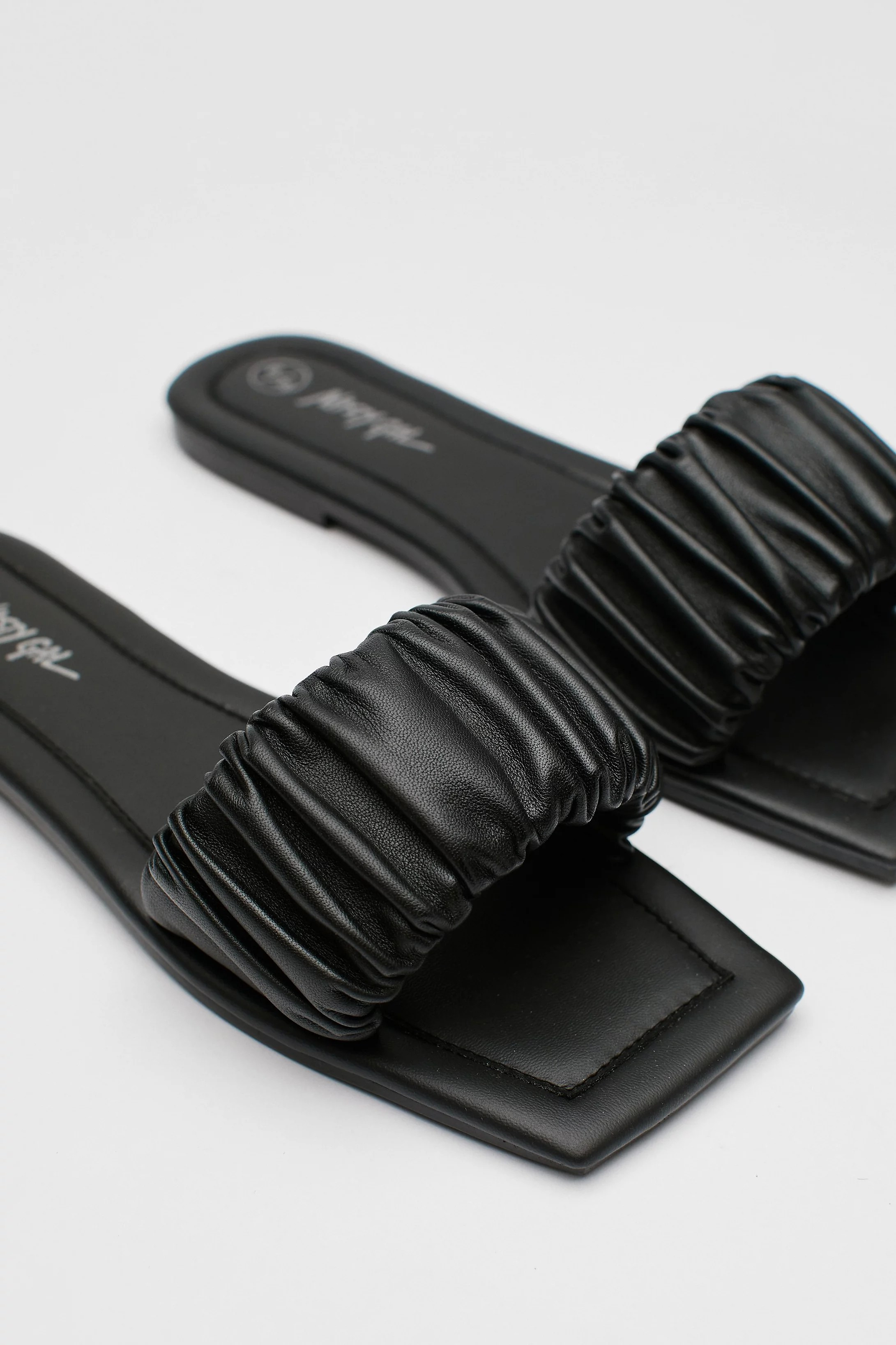 Leather Square Toe Ruched Strap Sandals | Nasty Gal (US)