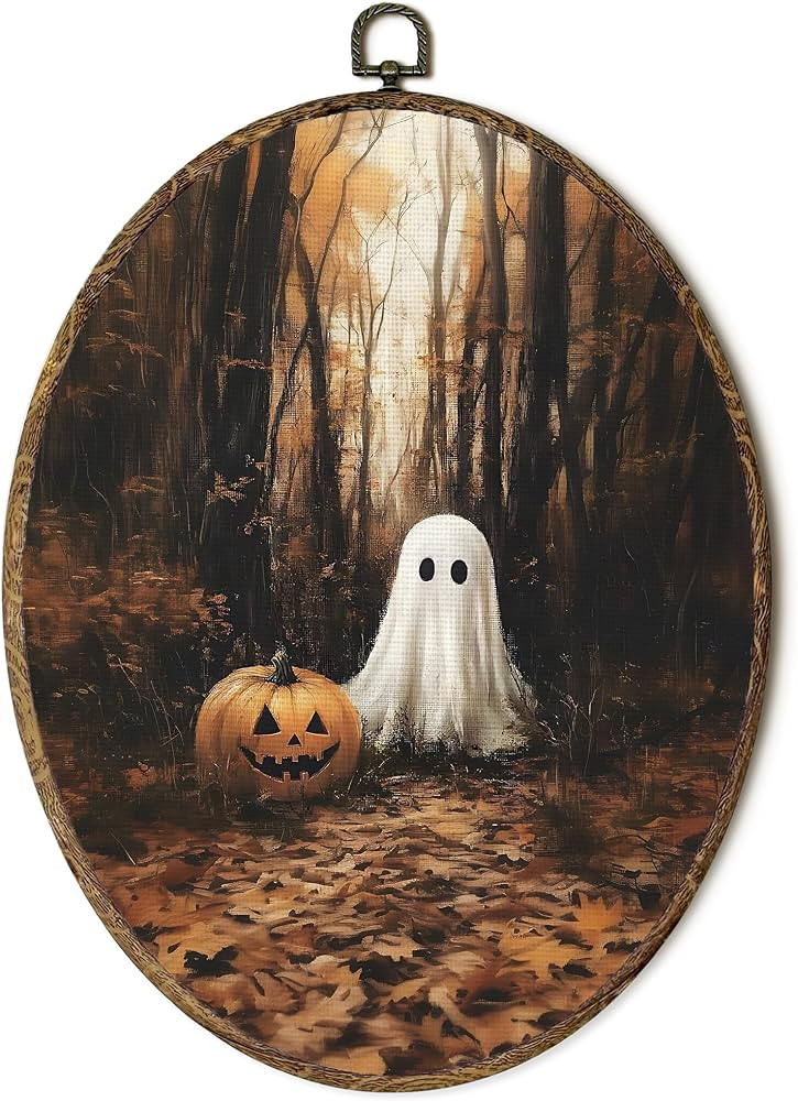 OINDADE Fall Ghost Halloween Oval Wall Art Decor, Vintage Dark Cottagecore Ghost Wall Art Hanging... | Amazon (US)