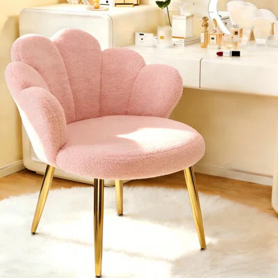 Pink Petal-back Vanity Chair With Gold Legs — Makeup Stool, Decorative Accent Chair, Cute Desk Chair For Girls — Dual-purpose For Bedroom And Home Off | Wayfair North America