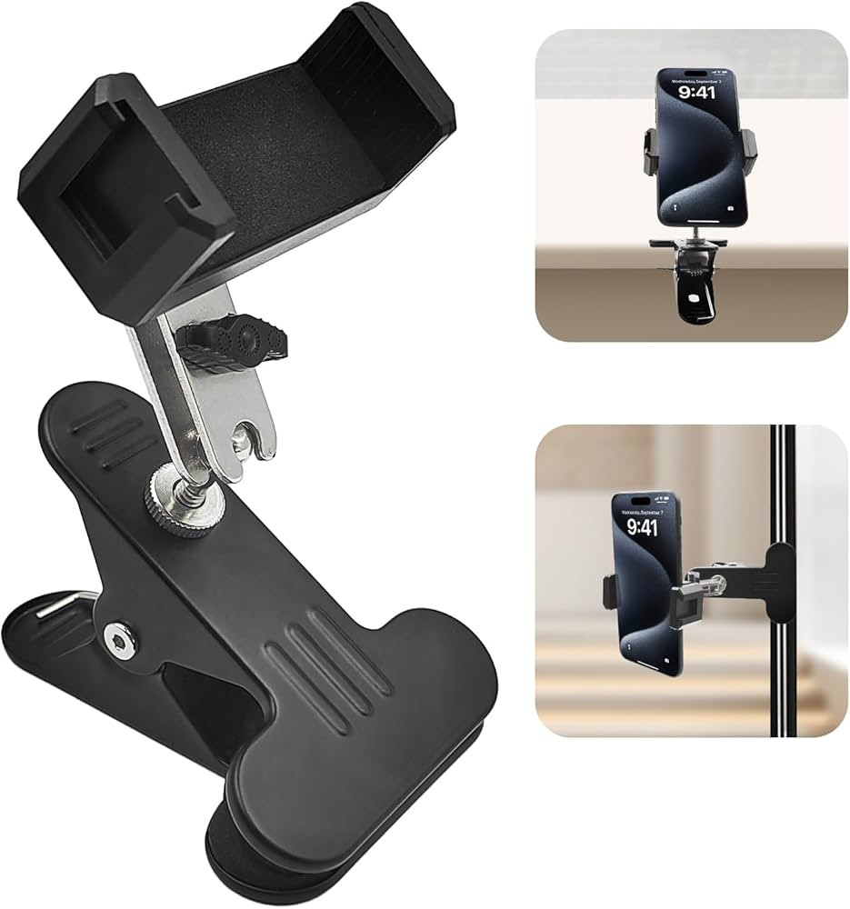 Clip Phone Holder for Desk,Table,Desktop Baffle,Flat Surface, Pipe,Pole,Music Stand,with Strong C... | Amazon (US)