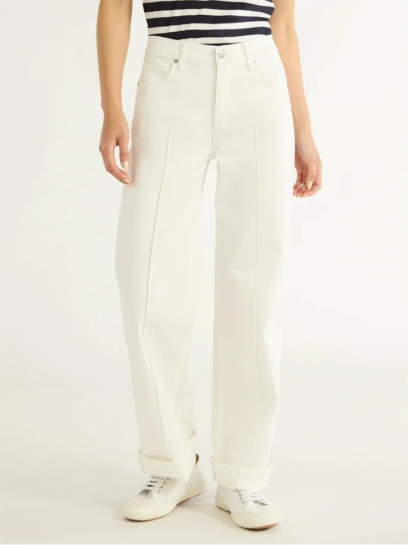 Free Assembly Women's Wide Leg High Rise Pintuck Jeans, 29” Inseam, Sizes 0-20 | Walmart (US)