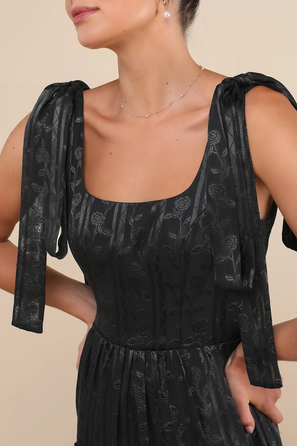 Picturesque Allure Black Jacquard Tie-Strap Maxi Dress | Lulus