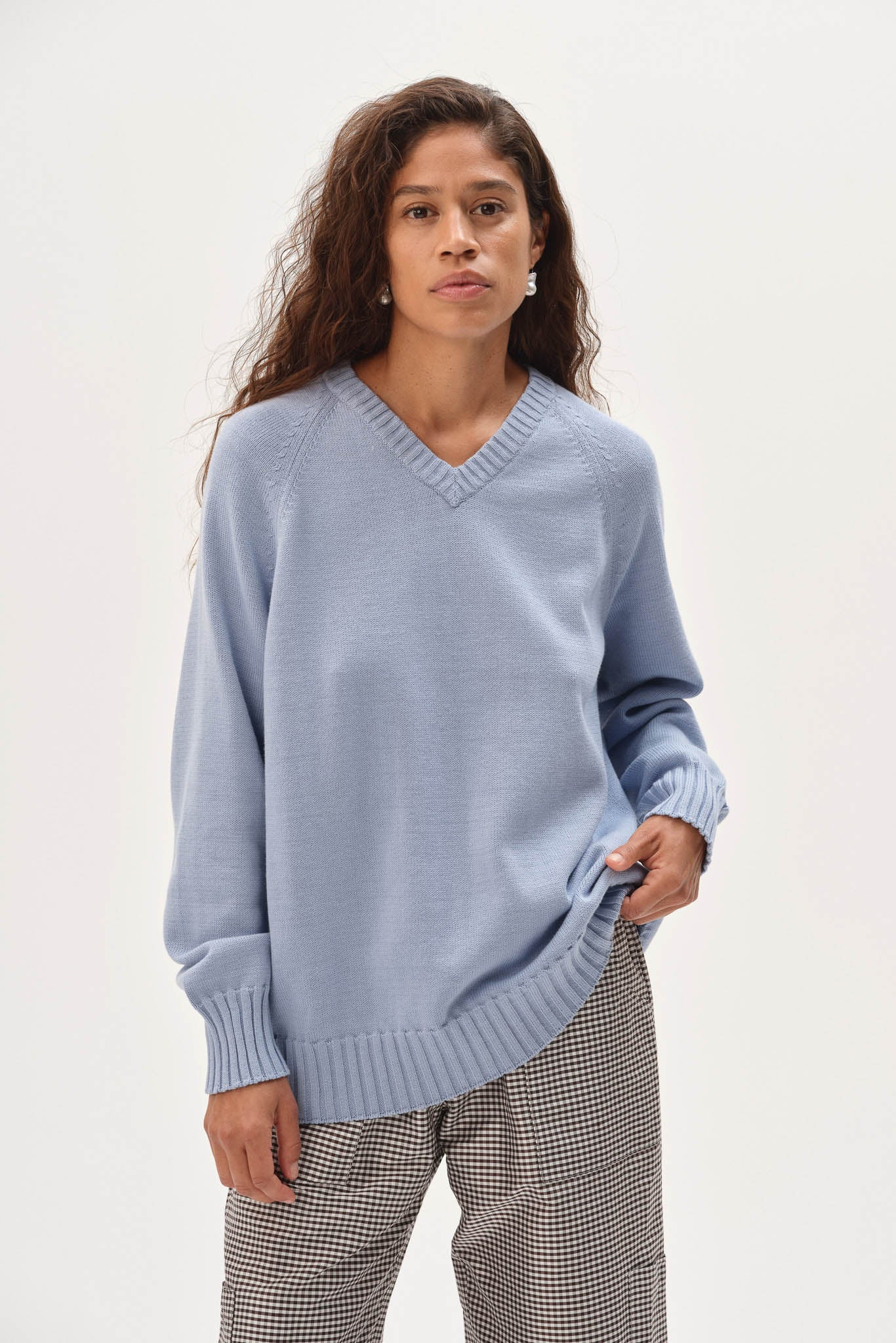 The Cotton Knit V-Neck Sweater | DONNI.