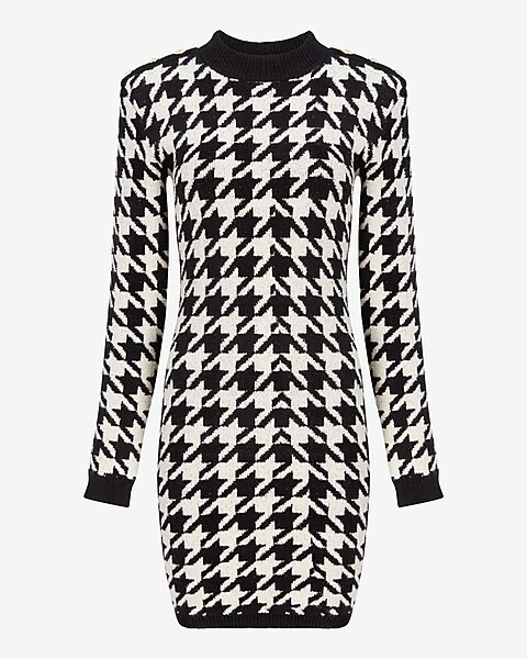 Houndstooth Print Mini Sweater Dress | Express
