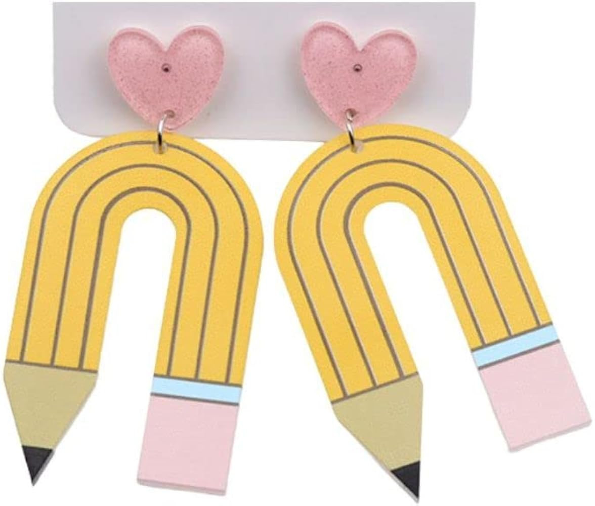 Colorful Pencil Earrings Acrylic Heart Pencil Dangle Earrings Creative Cute Earrings Teachers Stu... | Amazon (US)