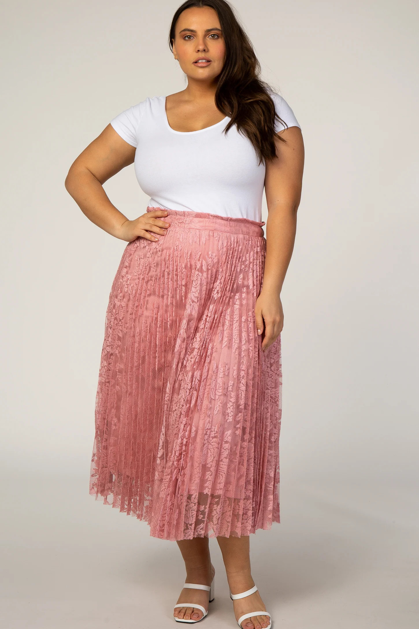Pink Lace Plus Midi Skirt | PinkBlush Maternity