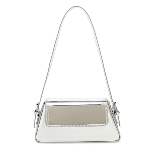 Sliver Purse for Women, Y2k Purse Small Hobo Bag Shoulder Handbag, Cute Evening Satchel Bag Metallic Ppurse for Party, Dating (Silver) | Amazon (US)