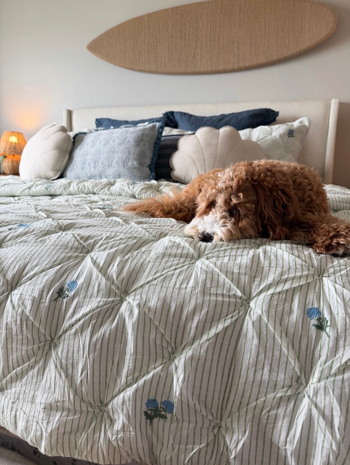 The bedding that makes me want to crawl back into bed every morning 🌿🤍 The soft stripes, delicate floral details, and cozy quilted texture feel straight out of a charming seaside cottage. Linking everything because this setup is too good not to share.

#LTKHome #LTKmorningroutine