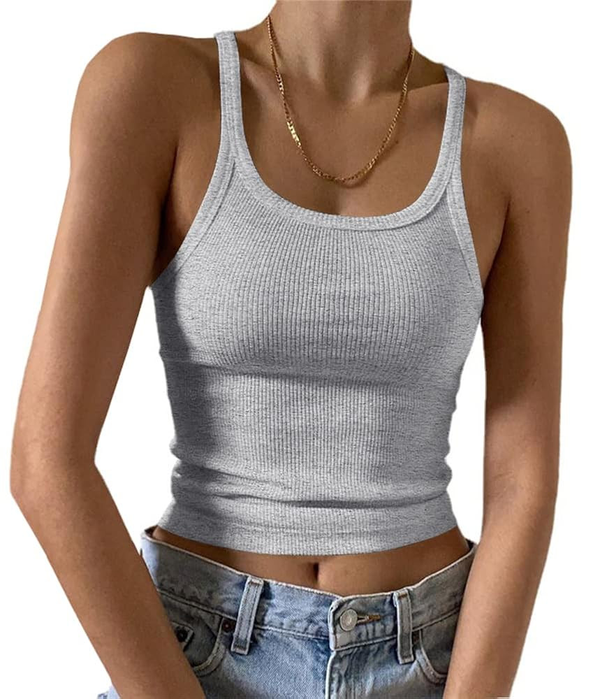 Artfish Women's Sleeveless Tank Top Form Fitting Scoop Neck Ribbed Knit Basic Cami Shirts | Amazon (US)