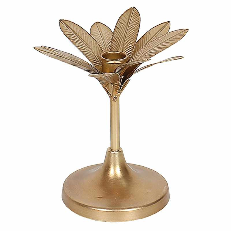 Gold Metal Leaf Taper Candle Holder, 10" | At Home