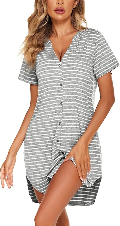 Ekouaer Women V Neck Button Down Nightgown | Amazon (US)