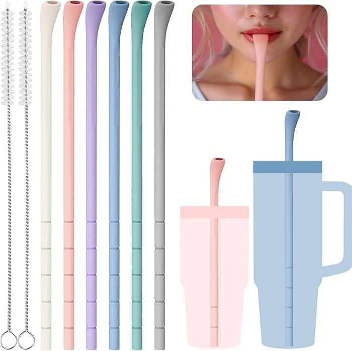 NiHome 6PCS Silicone Anti-Wrinkle Straws for 40oz 30oz Stanley Tumblers w/Brushes, Customizable L... | Amazon (US)