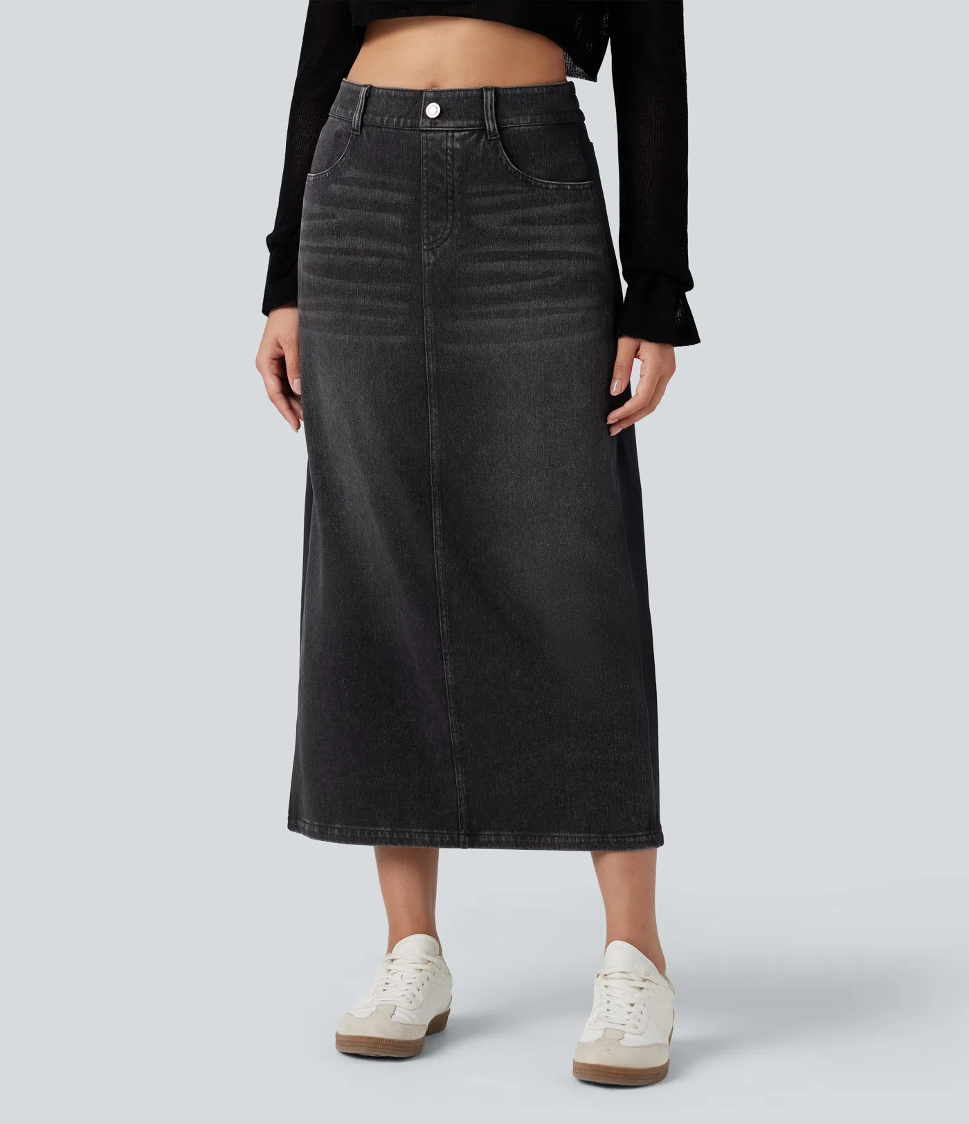 Women’s Halara Flex™ High Waisted Split Midi Color Block Denim Casual Skirt with Pockets - Ha... | HALARA