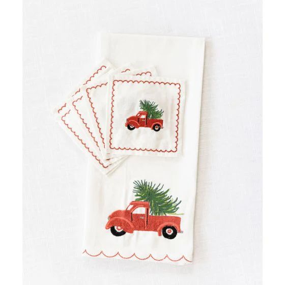 Red Truck Tea Towel & Cocktail Napkin Set | Cailini Coastal