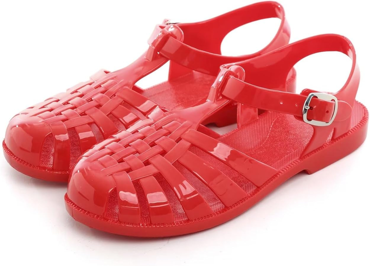 Amazon.com | Hee grand Retro Jelly Sandals for Women Summer Beach Shoes T-Strap Slingback Transpa... | Amazon (US)