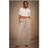 Premium Stone Stripe Linen Drawstring Straight Leg Pant | PrettyLittleThing US