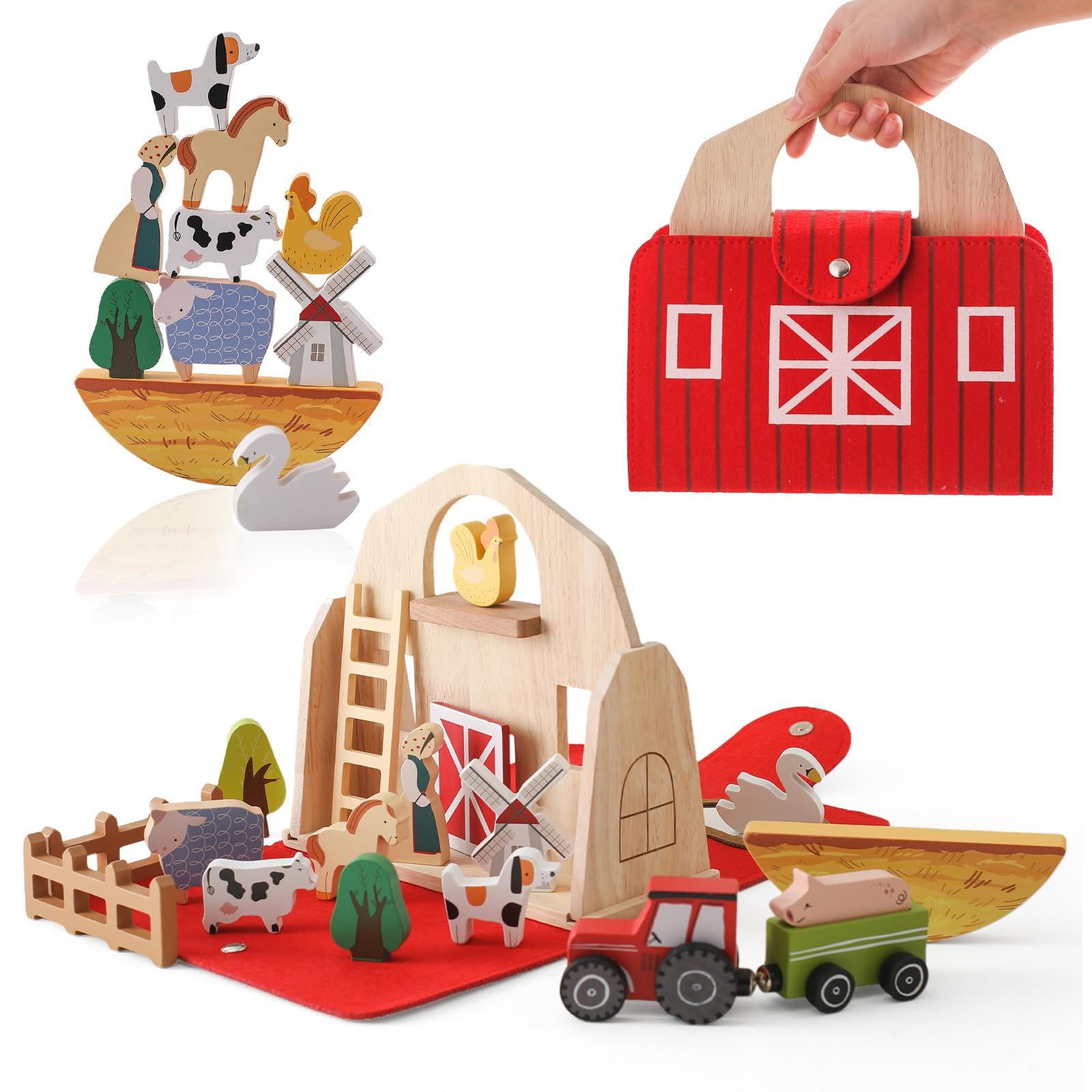 Youuys Wooden Barn Farm Animal Toys for Kids 3-5, Red Barn Montessori Toys, Portable Set for 3-5 ... | Amazon (US)