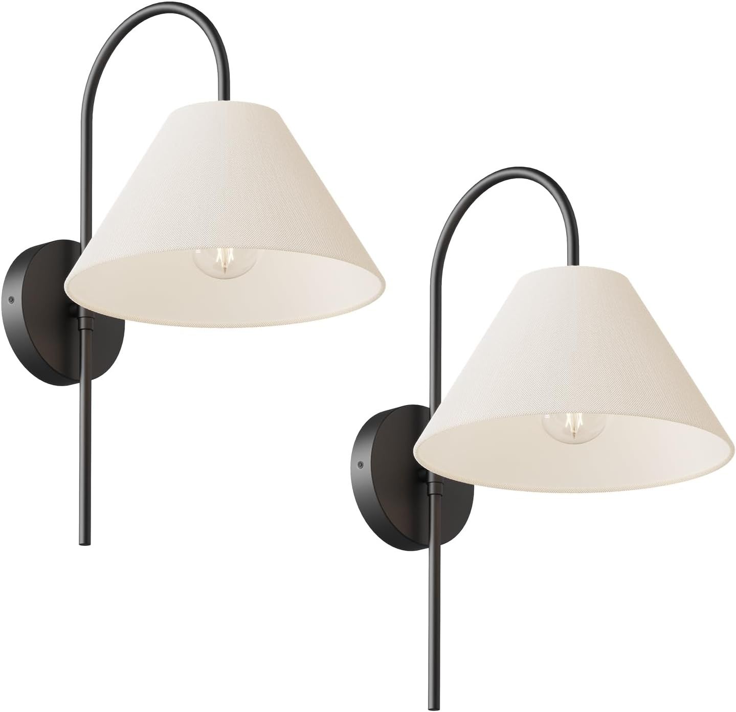 Electro bp;1-Light White Flared Linen Shade Sconce with Black Arc Metal Curves,Classic Wall Light... | Amazon (US)