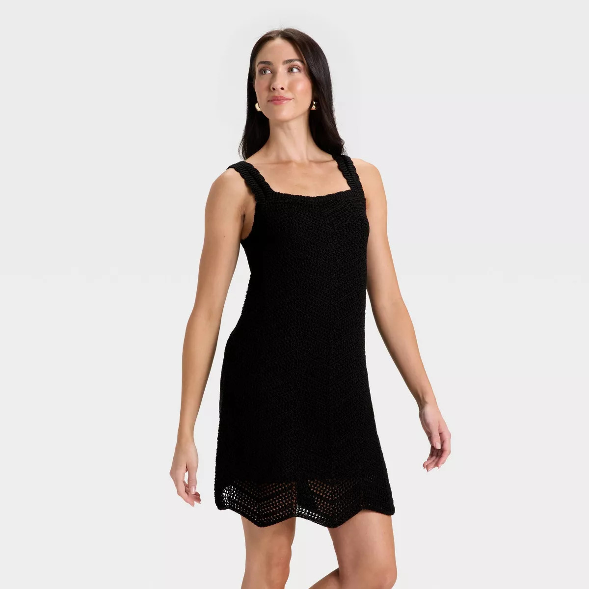 Women's Crochet Mini Shift Dress - A New Day™ Black L | Target