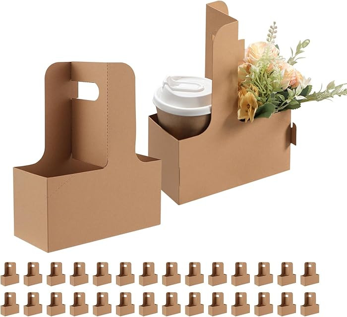 2 Cup Drink Carrier with Handles, 30 Sets Kraft Paperboard Cup Carriers of 12-20 oz to Go Coffee ... | Amazon (US)