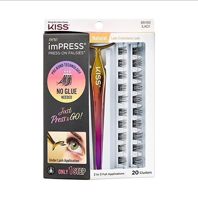 KISS imPRESS Press-On Falsies Eyelash Clusters Kit, Natural, Black, Fuss Free, Invisible Band, Na... | Amazon (US)
