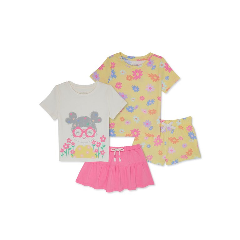 365 Kids from Garanimals Girls Tee, Shorts and Scooter Skirt Set, 4-piece, Sizes 4-10 | Walmart (US)
